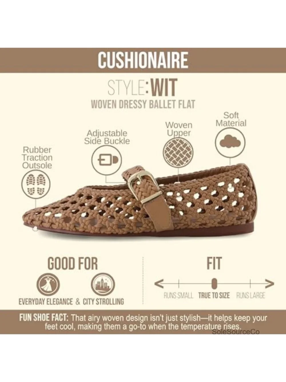 Cushionaire Wit Mary Jane Flats - Faux Leather Basketweave, Memory Foam,